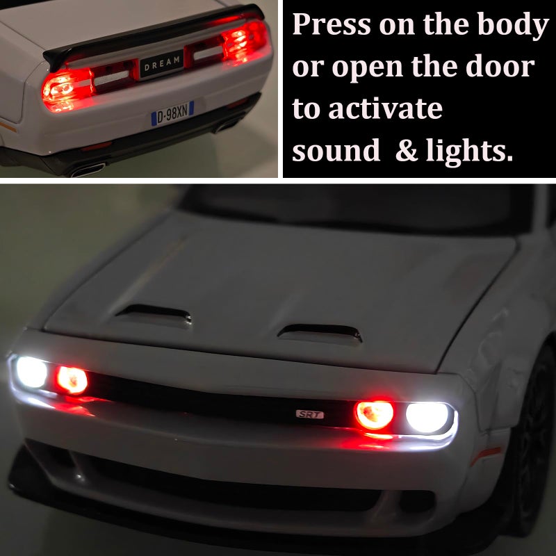 ERBADIHAGO Toy Car Challenger Hellcat 1/32 Alloy Model Car with Light and Sound Collectible Model Cars Pull Back Toy Vehicles for Boys Children Age 3 + Year Old (Gray) - Image 3